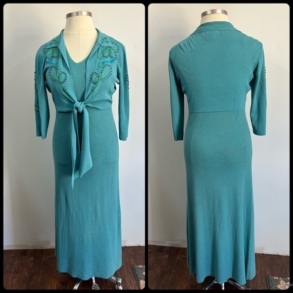 Double D Ranch Knit Maxi Dress with Embroidered Rhinestone Cardigan - Picture 1 of 9